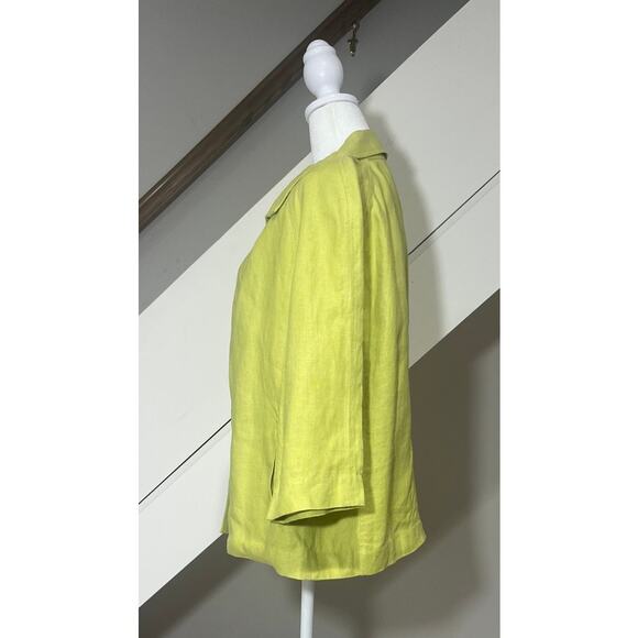 TALBOTS Pure Irish Linen Light Bright Green Open Blazer 3/4 Sleeves Size L - Picture 4 of 8